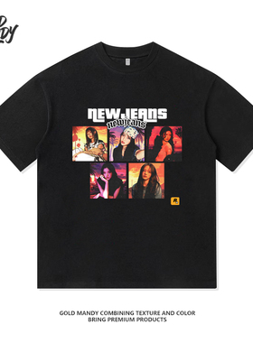 韩国女团Newjeans粉丝应援周边GTA重磅纯棉T恤半袖杉情侣男女同款