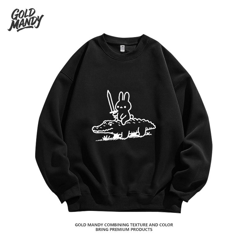 兔子骑士鳄鱼卡通可爱美式搞笑印花设计重磅纯棉长袖卫衣男女同款