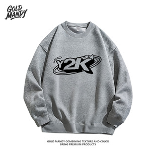 潮牌休闲情侣上衣套头衫 印花重磅纯棉卫衣男女同款 复古风美式 Y2K