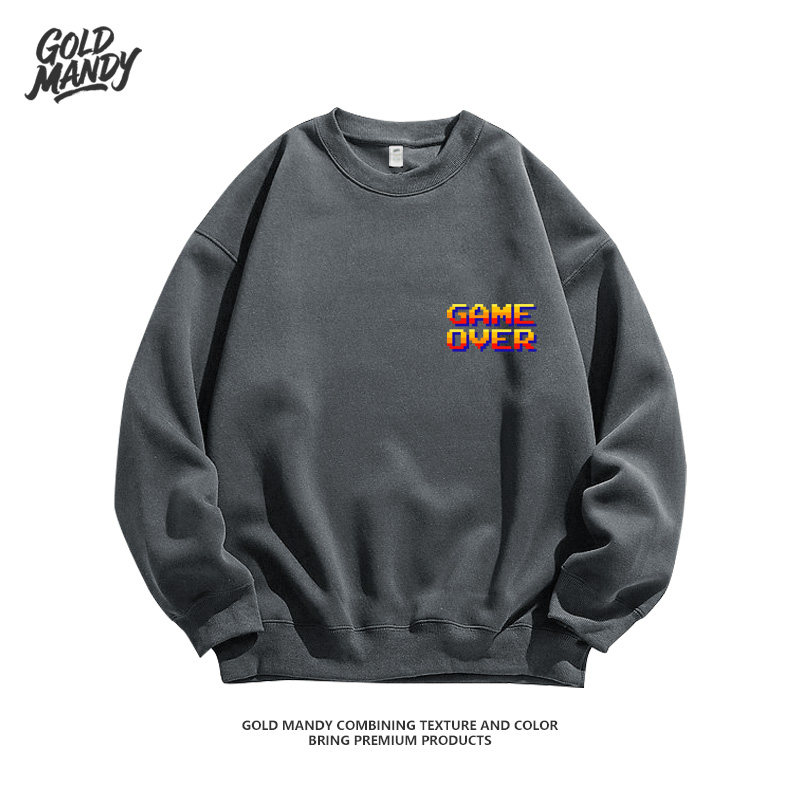 游戏结束GameOver设计印花美式重磅纯棉宽松高街百搭卫衣男女同款