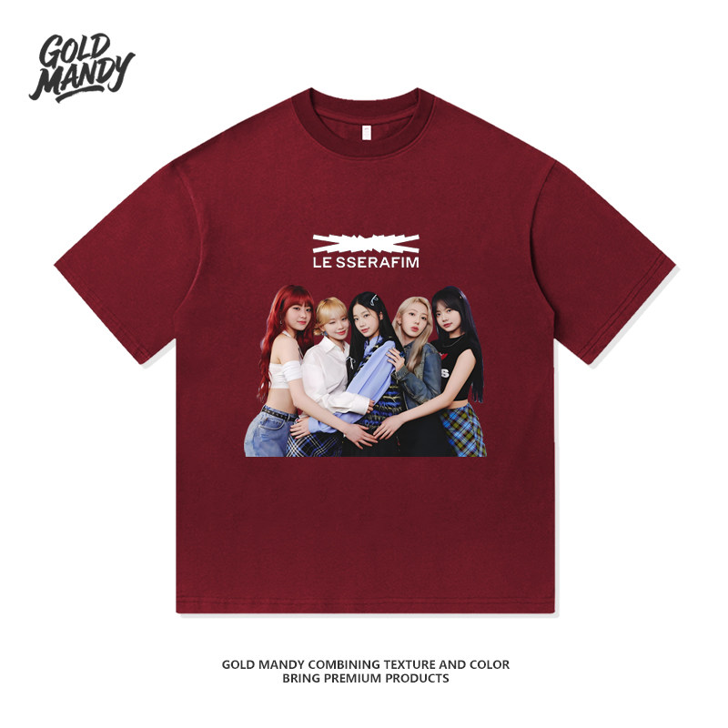 LeSserafim粉丝应援周边韩女团爱豆重磅纯棉T恤半袖杉情侣男女款,男装,T恤,淘宝优惠券,粉丝福利购,淘宝优惠卷