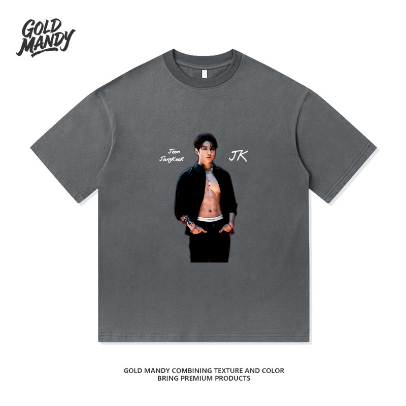 BTS防弹少年团Jungkook粉丝应援周边重磅纯棉T恤半袖杉情侣男女款,男装,T恤,淘宝优惠券,粉丝福利购,淘宝优惠卷