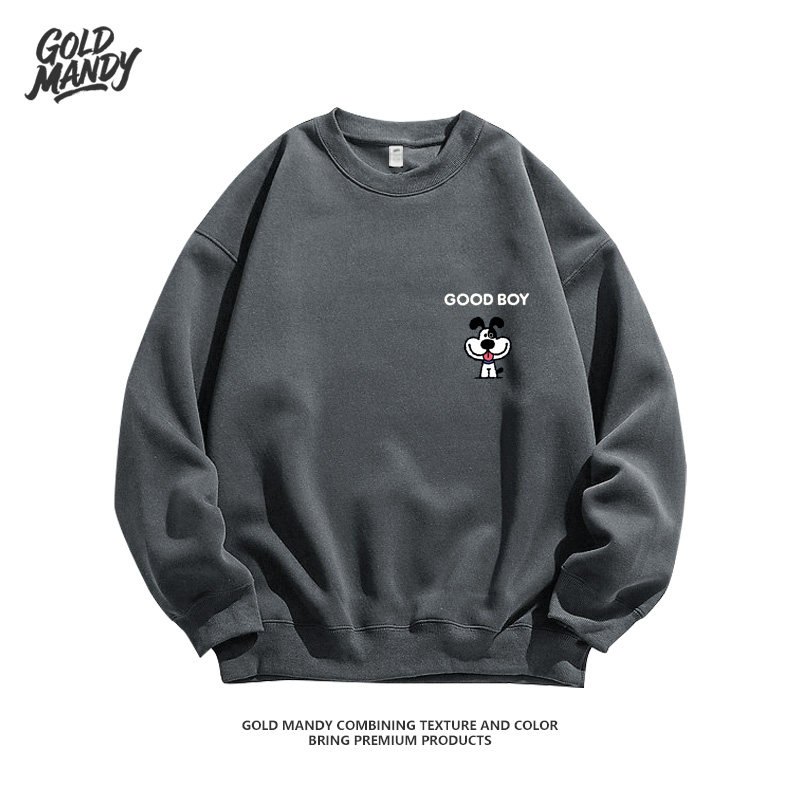 好狗狗漫画卡通英文美式复古品牌印花重磅纯棉卫衣男女款情侣上衣