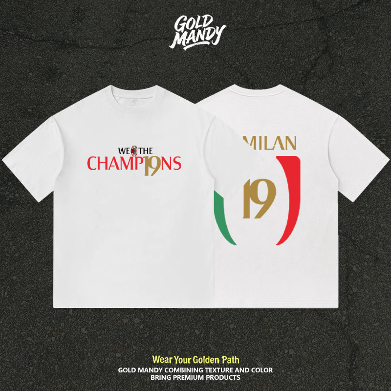 AC米兰意甲19冠纪念足球周边应援服日常纯棉T恤半袖情侣男女同款