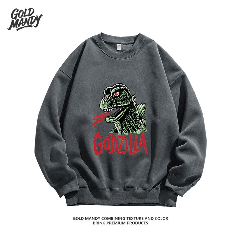 Godzilla哥斯拉卡通复古设计印花周边小众重磅纯棉卫衣服男女同款