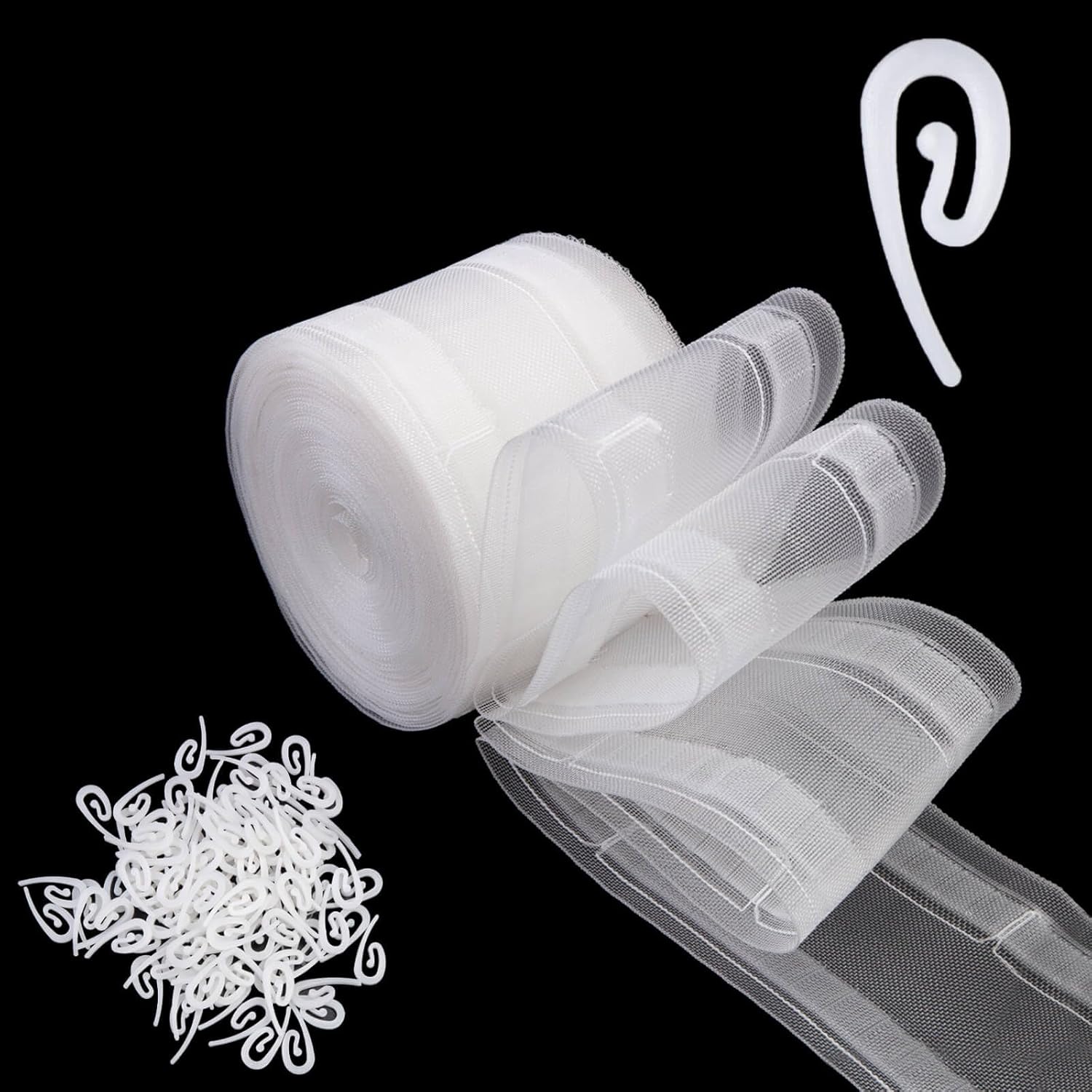 白色尼龙窗帘头 10米+100挂钩套装透明韩折布头布帘窗帘配件