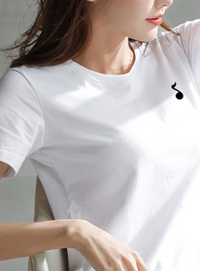 白色t恤女2023新款印花春夏纯棉宽松纯白短袖半袖上衣ins体恤