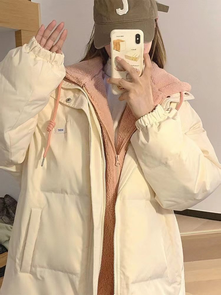 外贸出口派克羽绒服女中长款2025冬季新款洋气假两件加厚棉衣外套