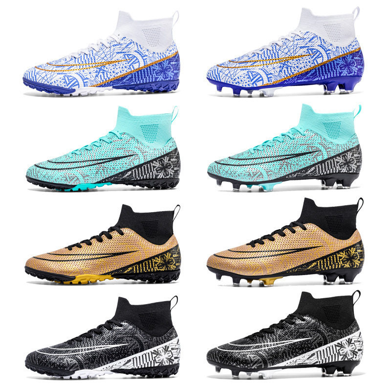 跨境 新款高帮足球鞋男女学生AG长钉世界杯TF碎钉草地比赛训练