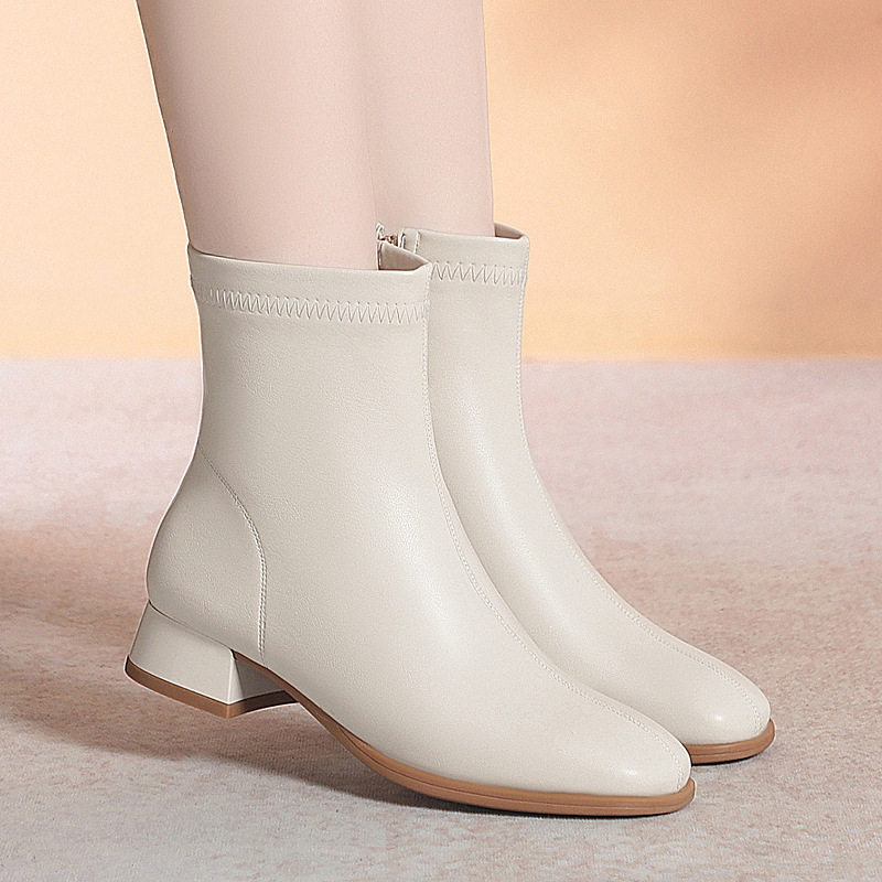 一件代发中年妈妈鞋秋冬加绒瘦瘦靴白色短靴女春秋单靴粗跟马丁靴,女鞋,时尚休闲鞋,淘宝优惠券,粉丝福利购,淘宝优惠卷