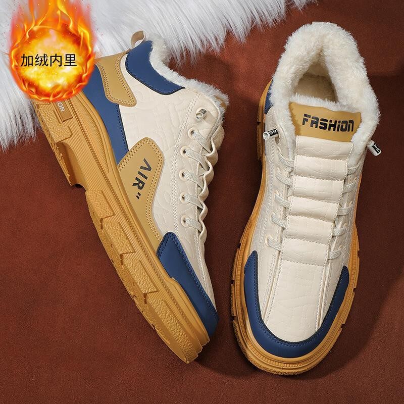 网红爆款男鞋秋冬厚底工装板鞋2025新款休闲加绒运动棉鞋直播爆款
