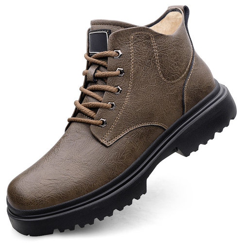 冬季新款男士高帮棉靴时尚百搭复古潮搭机车靴加厚保暖短靴系带