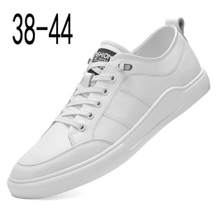 松紧带透气低跟日常男鞋 板鞋 白色 圆头浅口头层牛皮休闲男式 男式
