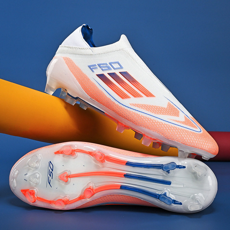 跨境莆田F50无缝飞织足球鞋男低帮青少年长钉碎钉草坪训练运动鞋