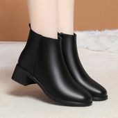 女鞋 中年妈妈鞋 靴子 黑色经典 工作鞋 中老年棉鞋 加绒短靴女靴子皮鞋