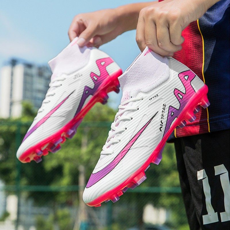 跨境2025新款高帮运动足球鞋长钉足球鞋TF碎钉训练鞋football男款