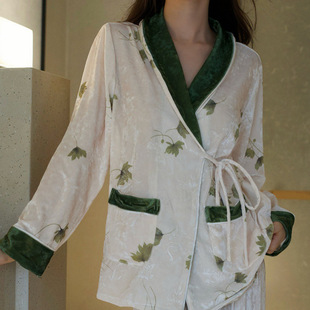 2025冬季新款高级感复古风系带金丝绒睡衣女加厚保暖金钻绒家居服