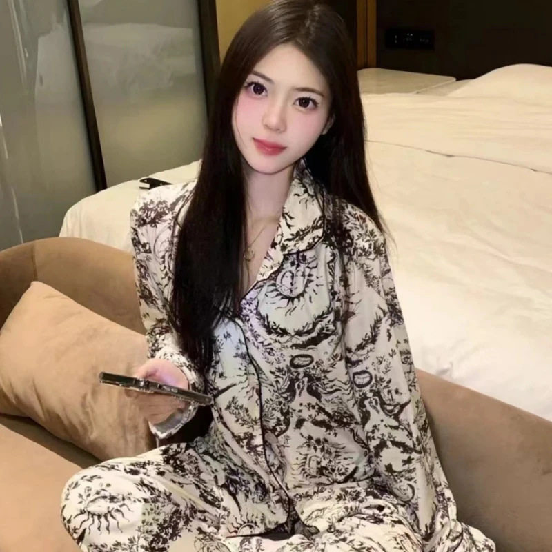达芬奇密码新款海岛绒奇幻图纹睡衣秋冬加绒加厚简约家居服套装女