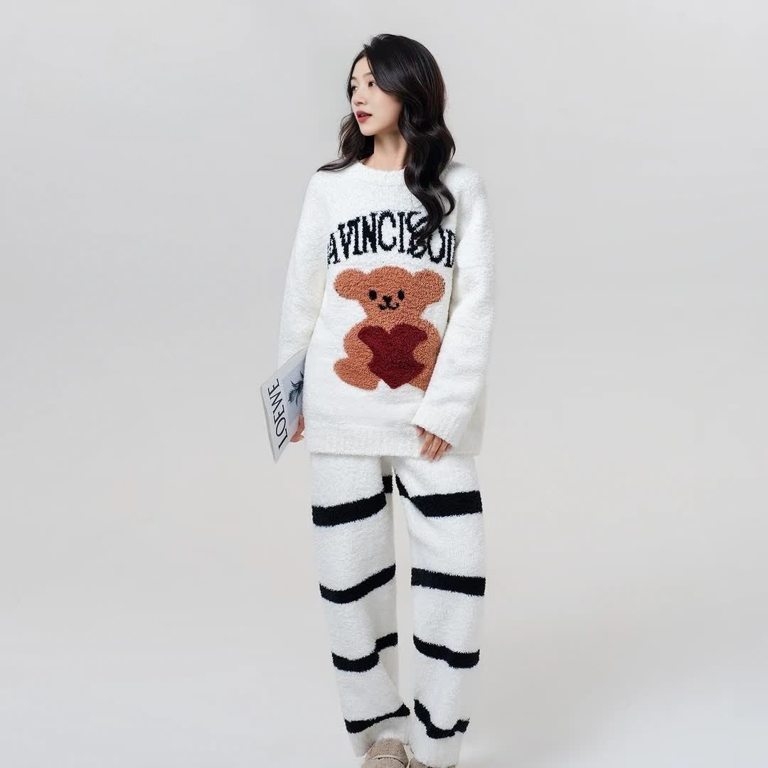 秋冬软绵绵爱心熊睡衣女加厚加绒保暖可外穿时尚宽松半边绒家居服,女士内衣/男士内衣/家居服,睡衣/家居服套装,淘宝优惠券,粉丝福利购,淘宝优惠卷