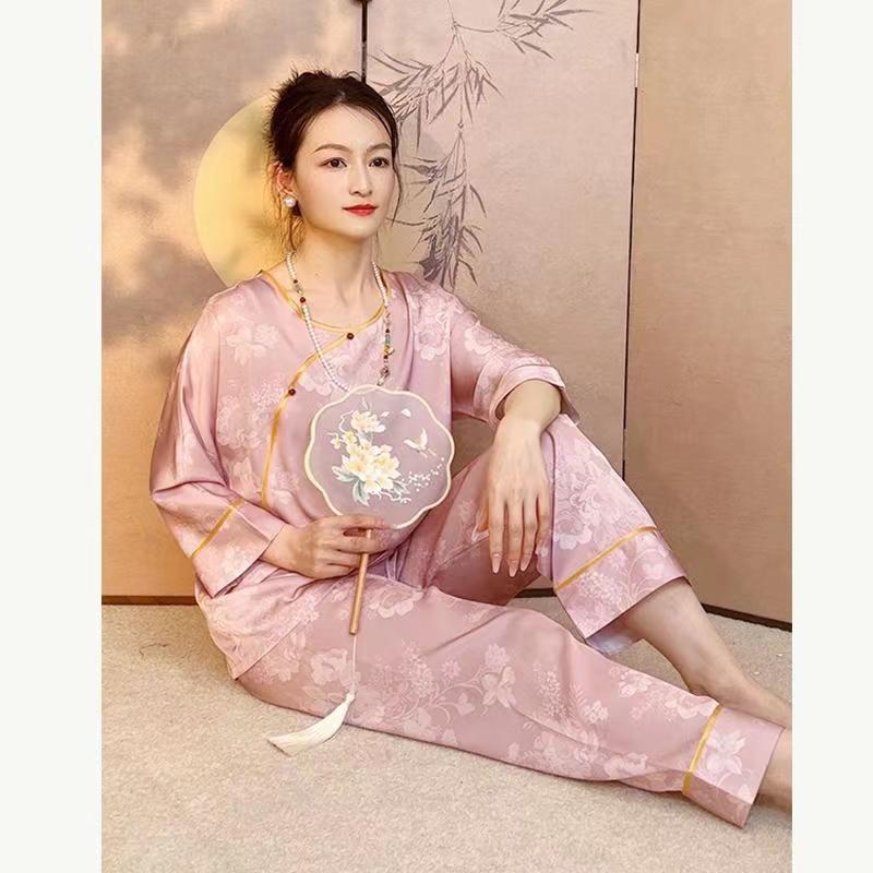 2024春秋夏季新款新中式国风睡衣女春夏季高级感盘扣复古风家居服