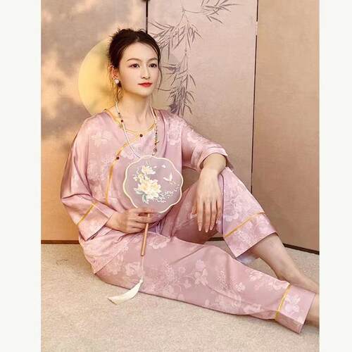 2024春秋夏季新款新中式国风睡衣女春夏季高级感盘扣复古风家居服