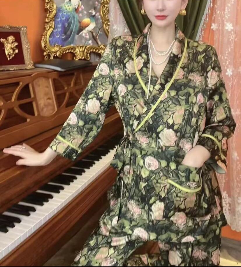 丝绸睡衣女女冰丝绑带