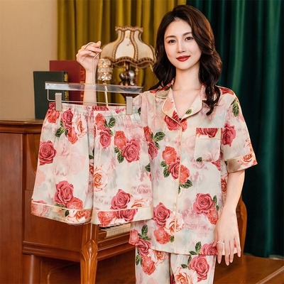 2026新品夏季薄款巴黎往事睡衣女短袖三件套高级感冰丝国风家居服