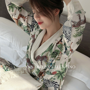 安娜贝拉春夏新款高级感冰丝绸缎睡衣女气质轻奢青果领潮牌家居服