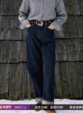 Jicouture“Demin系列”红赤耳边原色直筒牛仔裤女百搭高腰长裤子