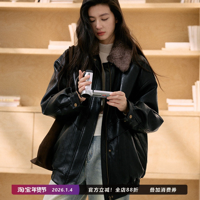 Jicouture3M新雪丽棉毛领皮衣棉夹克女冬季拼接高级感飞行员外套,女装/女士精品,皮衣,淘宝优惠券,粉丝福利购,淘宝优惠卷