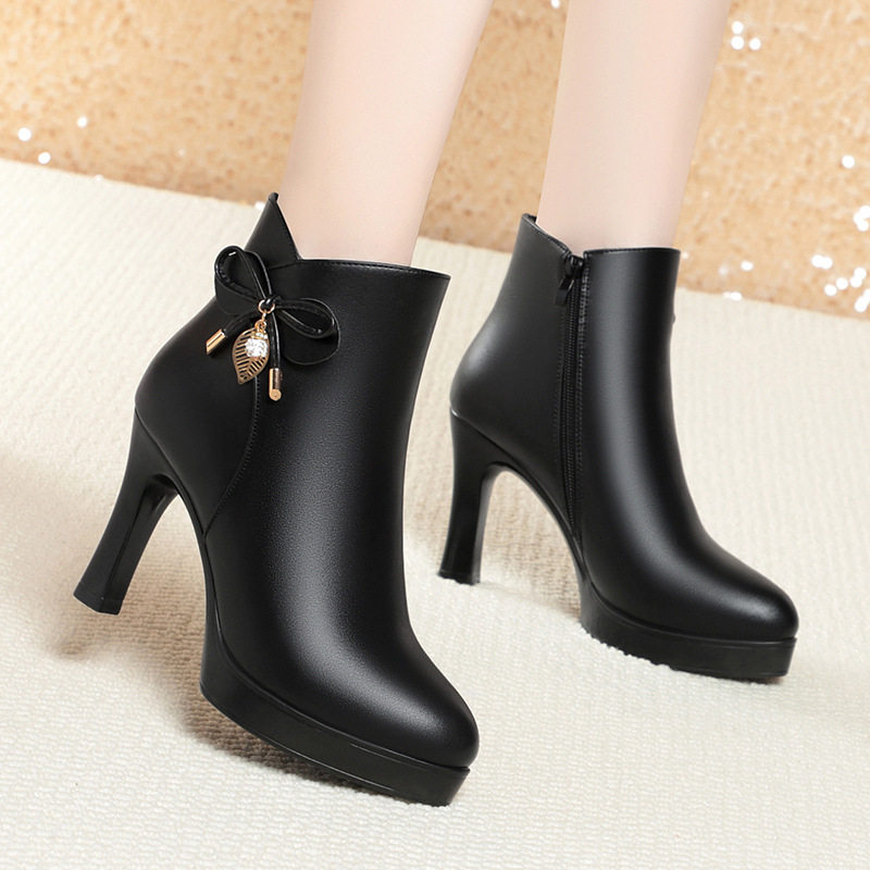 一件代尖头冬季加绒皮鞋短筒妈妈鞋发高跟短靴女百搭气质时装靴子,运动鞋new,运动休闲鞋,淘宝优惠券,粉丝福利购,淘宝优惠卷