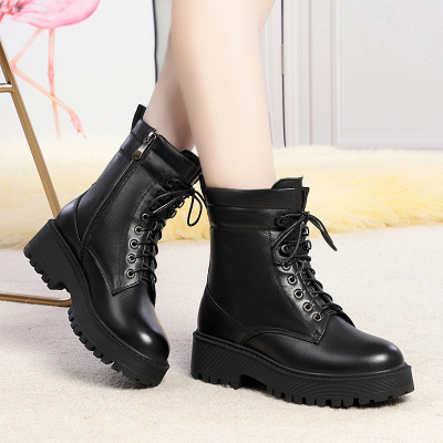 2025真皮厚底马丁靴女冬加绒短靴牛皮加厚羊毛棉鞋皮毛一体雪地靴