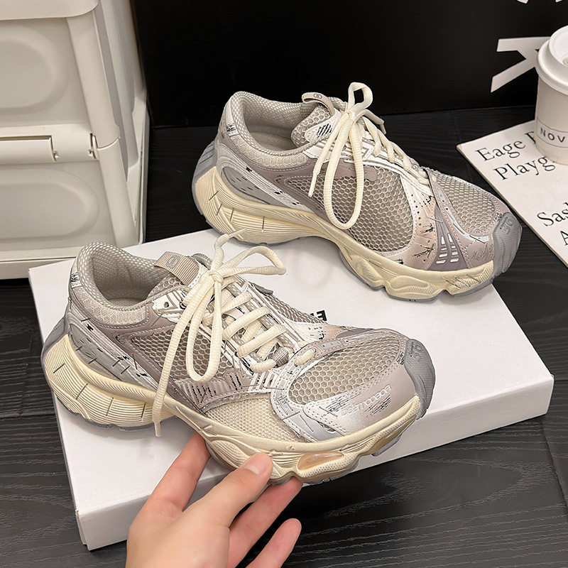 新款巴家情侣款订书机老爹鞋男女同款复古厚底增高做旧运动鞋