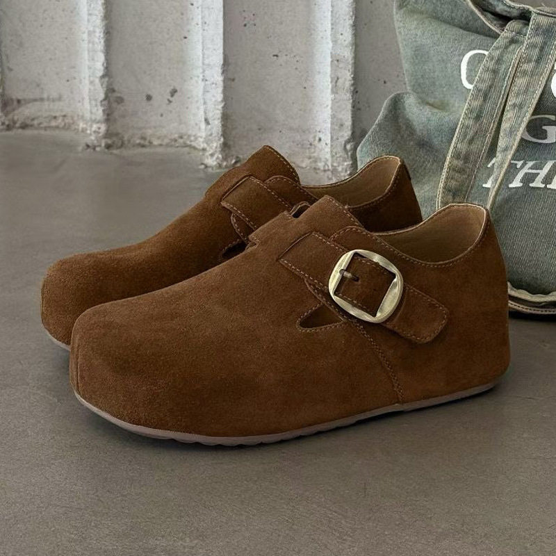 真皮内增高勃肯鞋基础百搭2025秋冬新款懒人一脚蹬勃肯单鞋博肯鞋