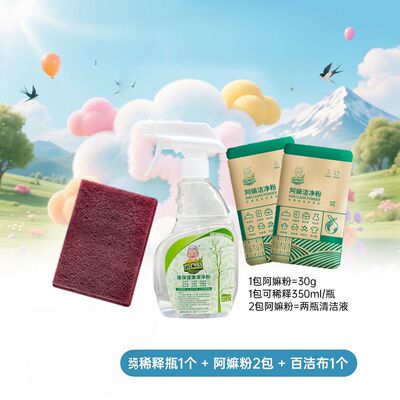 阿嫲洁净粉工坊麽厨房重油污多用途清洁剂体验装30克配喷壶百洁布