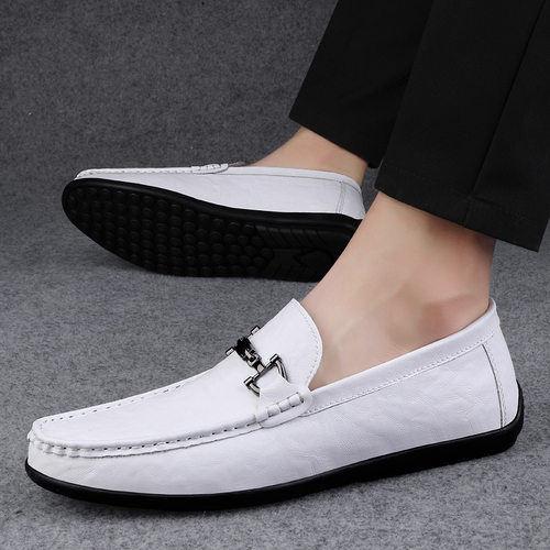 春夏男士懒人真皮一脚蹬鞋代发 men shoe 休闲皮鞋男款白色豆豆鞋