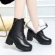 2025年真皮鞋 子女短靴加绒中跟妈妈棉鞋 粗跟马丁靴中年高跟女靴