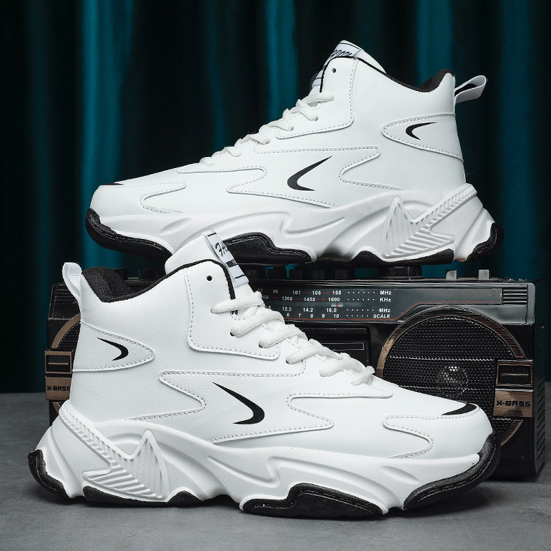 高帮男鞋新款冬季休闲青少年篮球厚底内增高白色运动老爹潮鞋