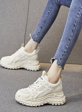 内增高女鞋秋冬新款透气老爹鞋厚底网面小个子运动休闲鞋女A8391