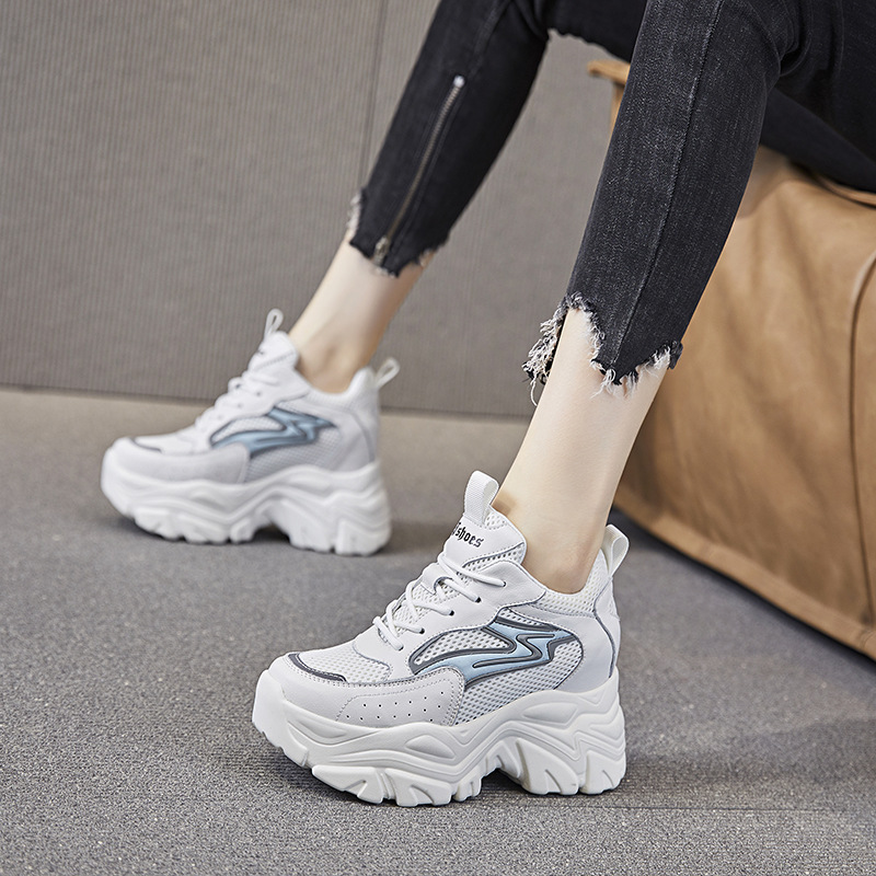 内增高女鞋8cm老爹鞋女春秋季新款网面透气运动休闲鞋子ins潮