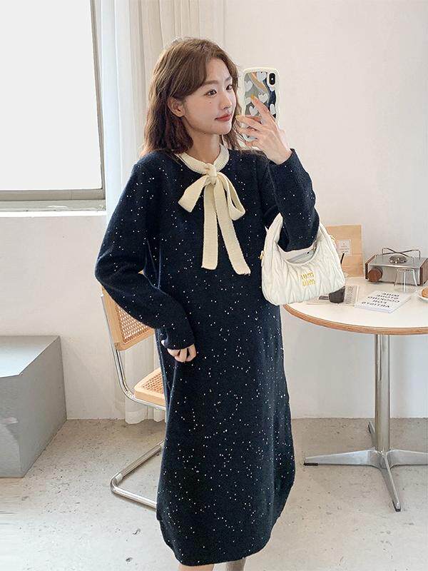 출산 드레스 가을 겨울 2024 새로운 유행 스타일 느슨한 대형 스웨터 탑 바닥 셔츠 스웨터