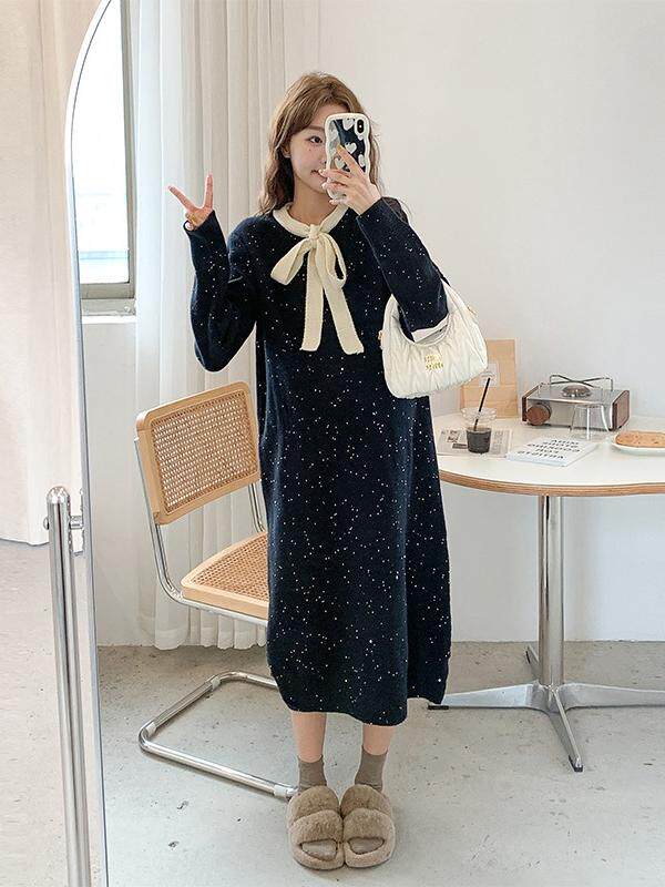 출산 드레스 가을 겨울 2024 새로운 유행 스타일 느슨한 대형 스웨터 탑 바닥 셔츠 스웨터