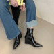 靴后拉链 秋冬高跟短靴时装 法式 尖头坡跟靴子弹力瘦瘦靴女2025新款