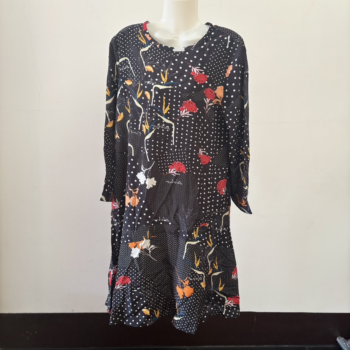 真丝双绉宽松九分袖春秋连衣裙女