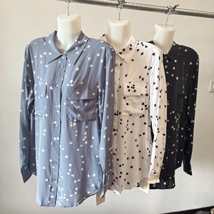 女百搭100%桑蚕丝面料 宽松衬衫 明星尹恩惠同款 真丝星星双绉长袖