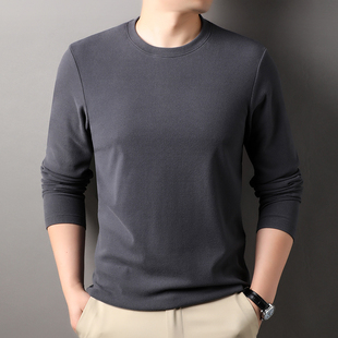 宽松磨毛内搭打底衫 秋冬季 t恤男装 圆领纯色长袖 1221r 休闲卫衣男士