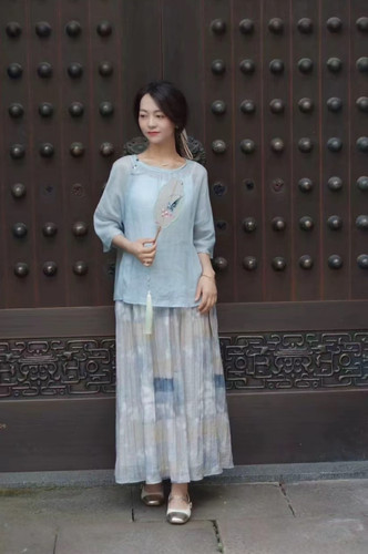 时尚.新中式上衣宽松中国风复古女装100苎麻QJ-2224028夏季