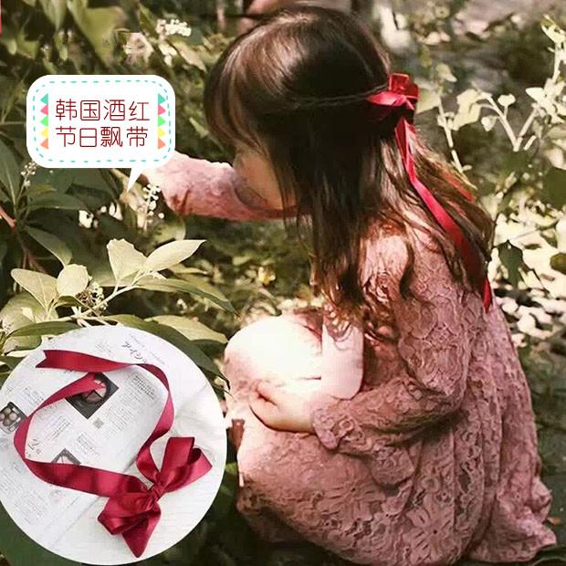 儿童新年红色飘带发夹女童节日顶夹圣诞发饰