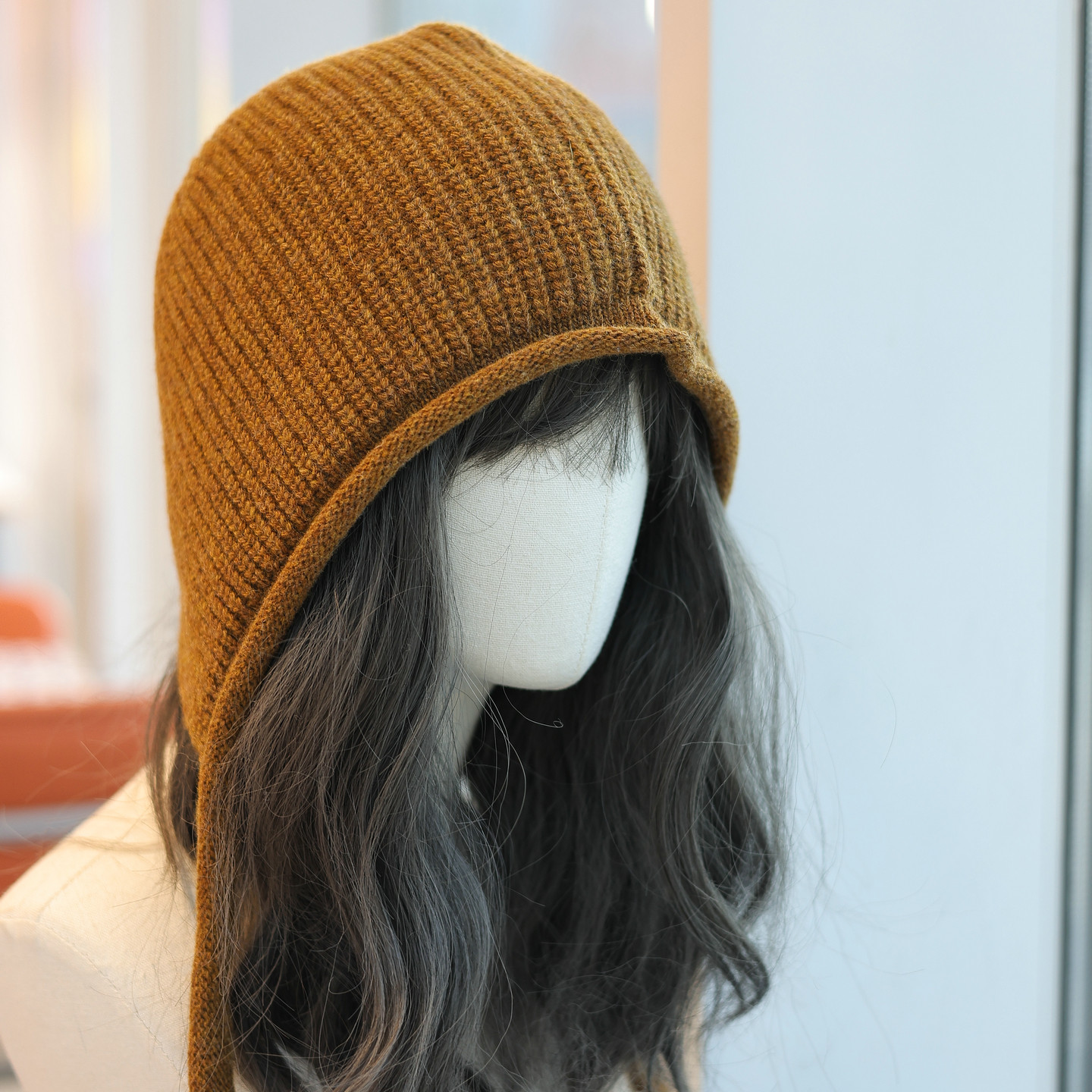 帽范 韩系羊毛针织系带卷边护耳帽女松弛休闲保暖混色毛线帽秋冬