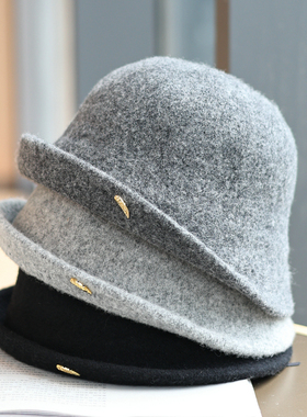 帽范 小金标~前翘边秋冬复古洋气羊毛混纺渔夫帽保暖休闲百搭盆帽